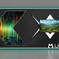 Black Display Cabinet Shelf Featuring Left Colorful Light And Right Diamond Mountain View