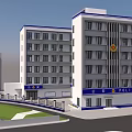 Multi Story Modern Police Station Building Exterior With Signage Lawn And Fence