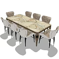 Modern Dining Table Set With Marble Tabletop And 8 Modern Upholstered Chairs 3d model