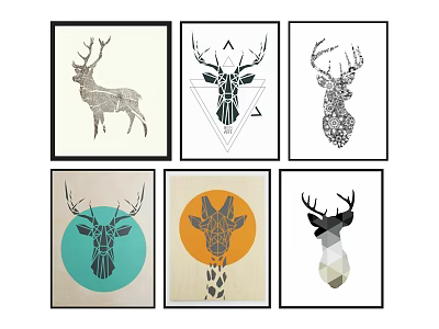Geometric Animal Paintings Collection Featuring Deer And Giraffe Minimalist Design 3d model