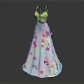 Elegant Formal Gown With Colorful Butterfly Patterns And Pastel Gradient Design