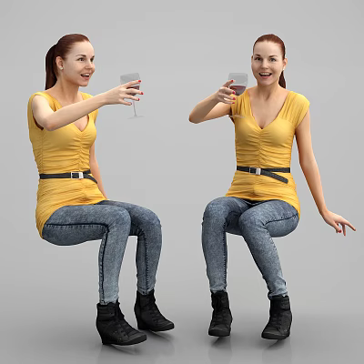 A modern woman who is a man with a wine glass. 3d model A modern woman who is a man with a wine glass. 3d model