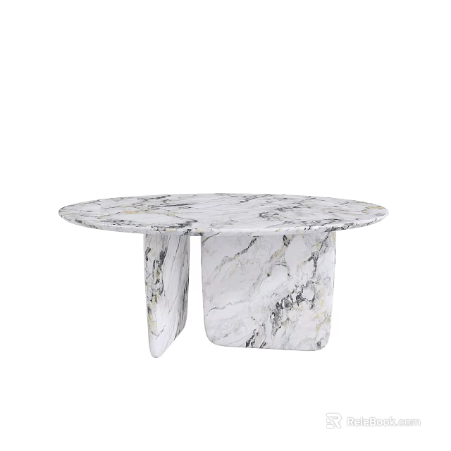 Elegant Round Marble Dining Table With Natural Veins And Unique Base Design 3d model