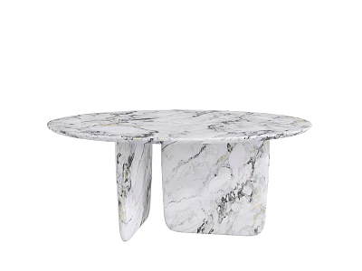 Elegant Round Marble Dining Table With Natural Veins And Unique Base Design 3d model