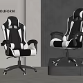 Two Modern Black White Gaming Chairs With Ergonomic Design And Wheels 3d model