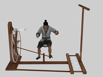 Ancient Wooden Agricultural Equipment With Manual Pedal Operation And Wheel Structure 3d model
