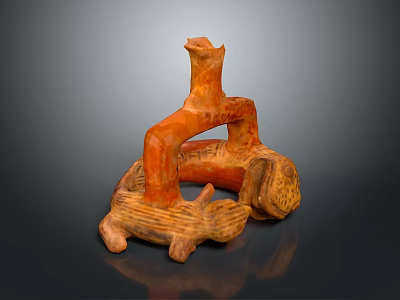 Traditional Ancient Orange Brown Ceramic Artifact With Curved Structure And Textured Surface 3d model