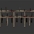 Weathered Rustic Wooden Structure With Crossed Planks And Red Accents