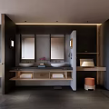 Modern Hotel Bathroom Interior With Double Sinks Mirrors Countertop And Toilet