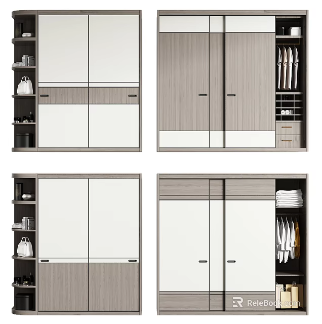 Modern Wardrobe Design With Sliding Doors Glass Panels Wooden Frames And Internal Hanging Storage 3d model 