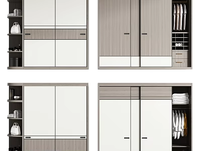 Modern Wardrobe Design With Sliding Doors Glass Panels Wooden Frames And Internal Hanging Storage 3d model