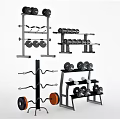Modern Sports Equipment Display With Dumbbell Racks And Barbell Storage Solutions