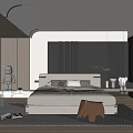 Modern Bedroom Interior With King Bed Black Accent Wall Walk in Closet And Green Plant