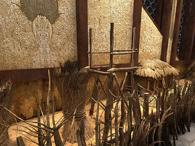 Cultural Center Traditional Folk Culture Display With Straw Crafts Wooden Frames And Earthen Walls 3d model
