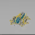 Industrial Building With Yellow Mechanical Arms Blue Main Structure And Platform Machinery Design