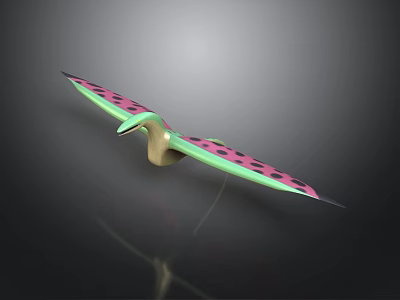 Flying Pterosaur With Pink Green Wings Black Spots Light Brown Body And Gray Gradient Background 3d model