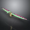Flying Pterosaur With Pink Green Wings Black Spots Light Brown Body And Gray Gradient Background