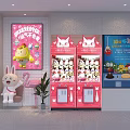 Smart Pink Claw Machine With Cartoon Dolls And Happy Posters In Indoor Decor