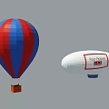 Red and Blue Striped Hot Air Balloon and White Airship with Your Phone HEL Logo