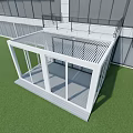 Modern Villa Balcony With Glass Walls White Frame And Green Lawn View