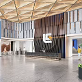 Stylish Spacious Office Lobby Reception Desk With Custom Brand Wall And Luxury Commercial Interior Design