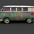 Two Vintage Volkswagen Vans With Turquoise Pink Graffiti And Retro Design