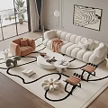 Modern Sofa Coffee Table Set With Soft Upholstery Round Table Decorative Chairs And Area Rug 3d model