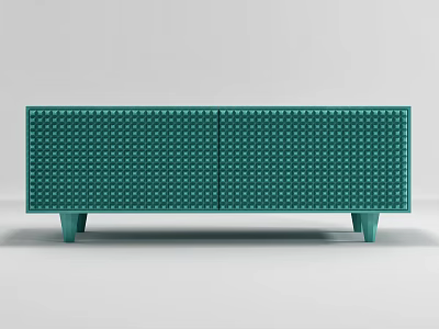 Modern Teal TV Stand with Perforated Grid Pattern Two Doors and Sturdy Elevated Legs 3d model