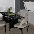 Modern Dining Table Set With Marble Top And Mixed Color Chairs In Kitchen