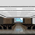 Modern Conference Room Interior With Rows Of Chairs Large Screen And Bright Overhead Lighting