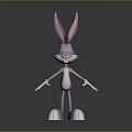 Cartoon Rabbit Character 3D Model With Purple Fur Long Ears And Stretched Arms