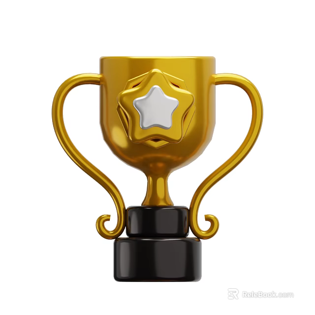 Gold Trophy Decorative Ornament Set With Star Shaped Design And Black Base 3d model 