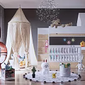 Playful Kids Room Interior With Tented Canopy Bunk Bed Stuffed Toys Chalkboard and Star Decorations