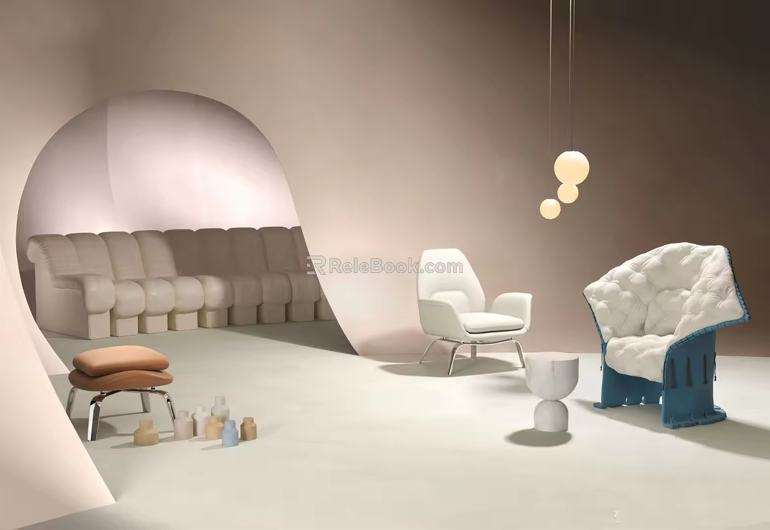 Post-modern Combination Sofa Leisure Sofa Combination Multi-person Curved Sofa Single Sofa Chair 3d model