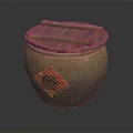 Traditional Clay Jar With Wooden Lid And Red Fu Character As Daily Life Item