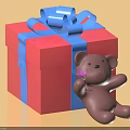 Red Gift Box With Blue Bow And Brown Teddy Bear Holding Martini Glass