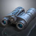 Scenic Landscape Observation With Black Binoculars Featuring Blue Lenses And Reflection 3d model