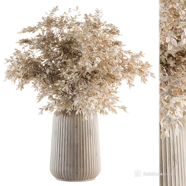 Modern Elegant Textured Vase With Golden Leafy Plants For Home Decor 3d model 
