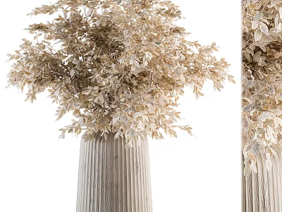 Modern Elegant Textured Vase With Golden Leafy Plants For Home Decor 3d model