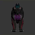 Fantasy Mythical Beast With Black Purple Body Neon Blue Glowing Patterns Red Legs Fangs