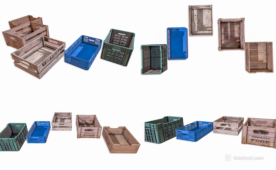 Colorful Wooden And Plastic Storage Boxes For Practical Household Organizing 3d model 