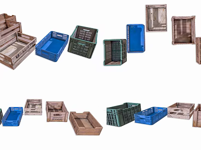 Colorful Wooden And Plastic Storage Boxes For Practical Household Organizing 3d model
