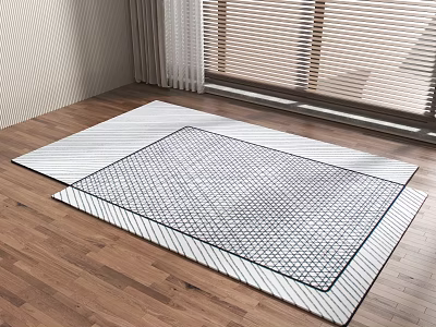 Stylish Square Rug Featuring Grid And Striped Patterns On Wooden Floor Interior Decor 3d model