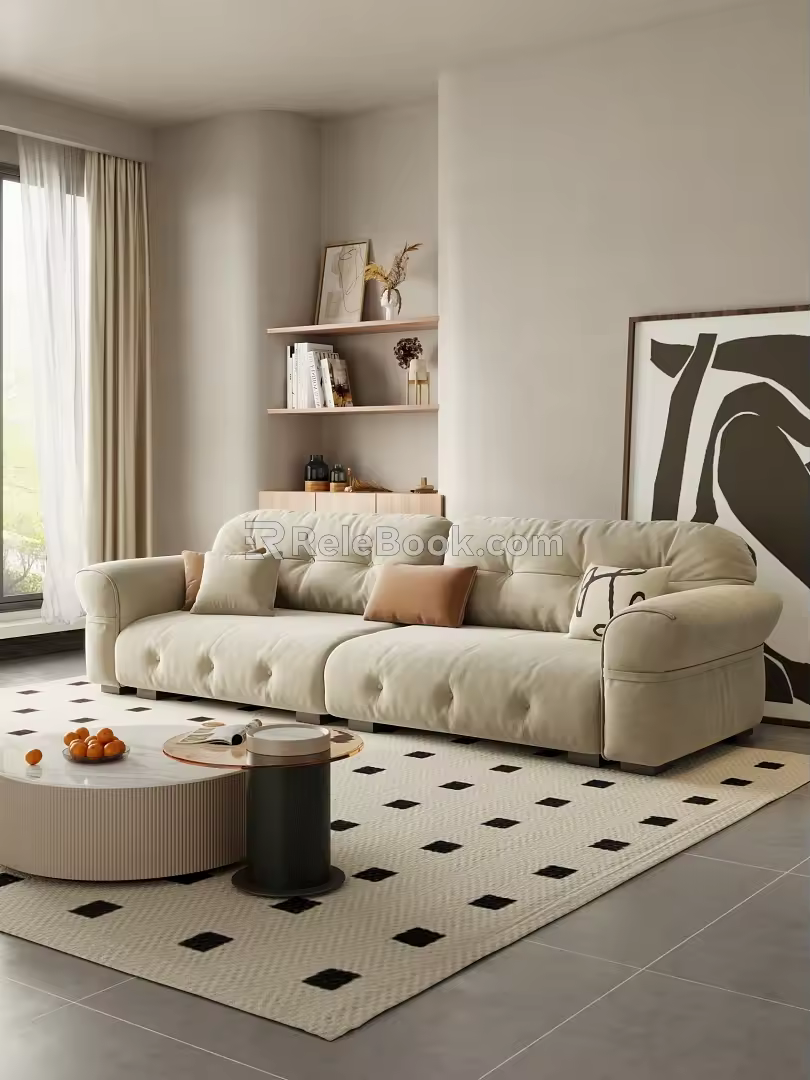 Modern Cream Style Double Sofa Cream Double Sofa 3d model