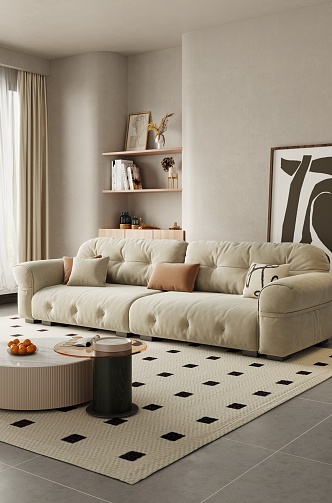 Modern Cream Style Double Sofa Cream Double Sofa 3d model