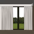 Beige Floor Length Curtains For Large Window With Green Lawn View