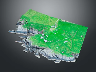 3D Terrain Model of Scenic Green Mountainous Island with Coastal Landscape 3d model