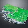 3D Terrain Model of Scenic Green Mountainous Island with Coastal Landscape