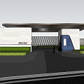 Modern Entrance Gate Design With Sleek Metal Canopy And Landscaped Lawns