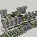 Modern High Rise Residential Buildings with Central Green Spaces and Surrounding Roads